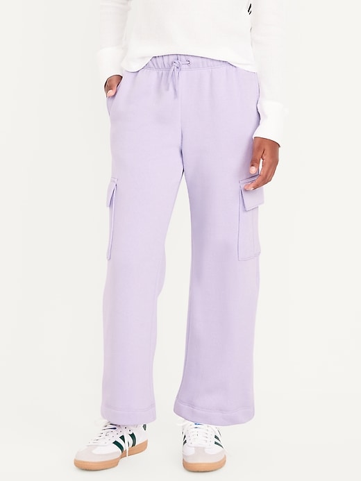 View large product image 1 of 4. High-Waisted Wide-Leg Fleece Cargo Pants for Girls