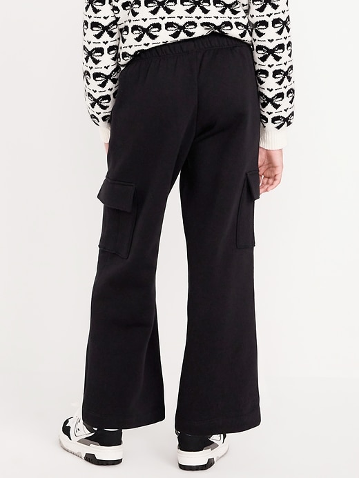 View large product image 2 of 4. High-Waisted Wide-Leg Fleece Cargo Pants for Girls