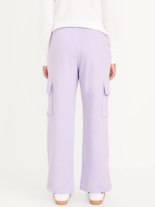 View large product image 2 of 4. High-Waisted Wide-Leg Fleece Cargo Pants for Girls