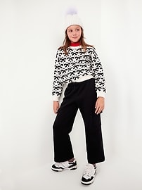 View large product image 3 of 4. High-Waisted Wide-Leg Fleece Cargo Pants for Girls