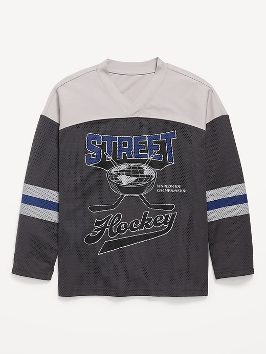 View large product image 2 of 4. Oversized Long-Sleeve Mesh Graphic T-Shirt for Boys