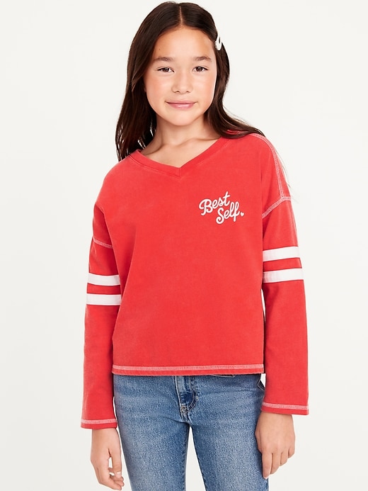 View large product image 1 of 4. Loose Long-Sleeve Graphic Top for Girls