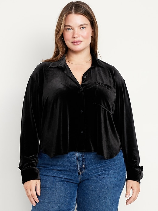 Image number 7 showing, Velvet Cropped Button-Down Shirt