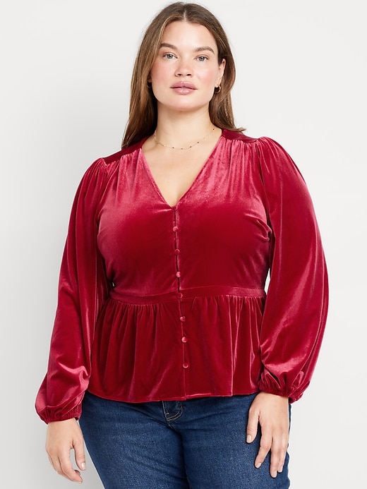 Image number 7 showing, Waist-Defined Velvet Peplum Top