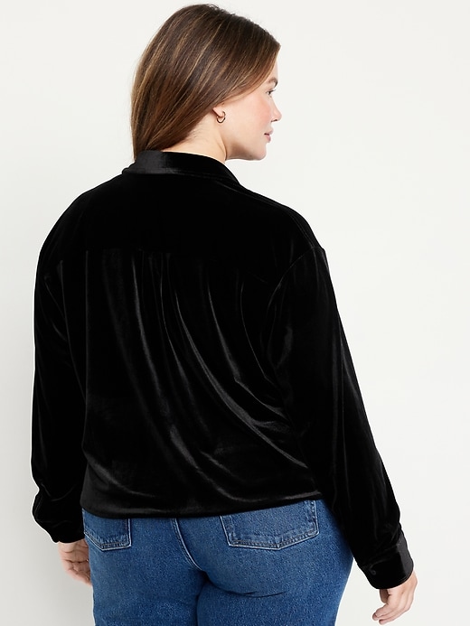 Image number 8 showing, Velvet Cropped Button-Down Shirt