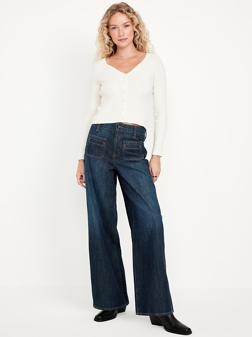 Image number 1 showing, High-Waisted Baggy Wide-Leg Trouser Jeans