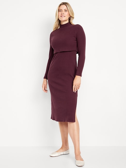 Maternity Mock Neck Nursing Midi Dress Old Navy