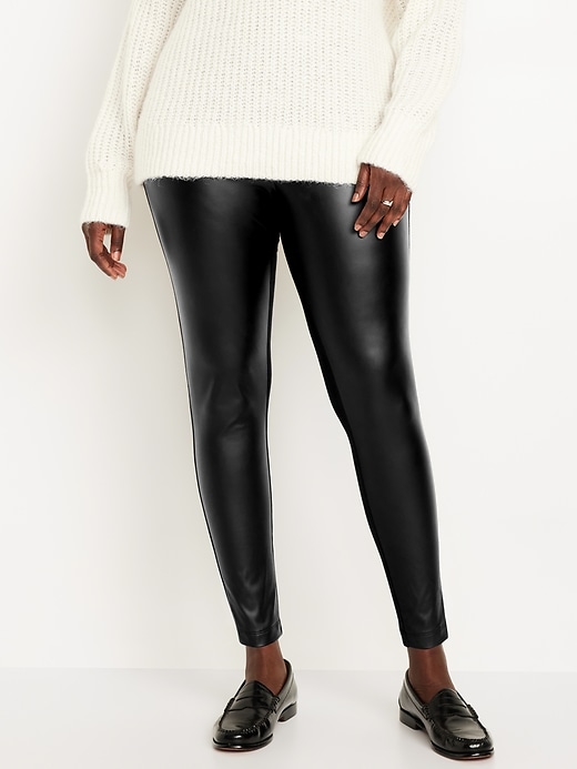 Image number 4 showing, High-Waisted Faux Leather Front-Panel Leggings