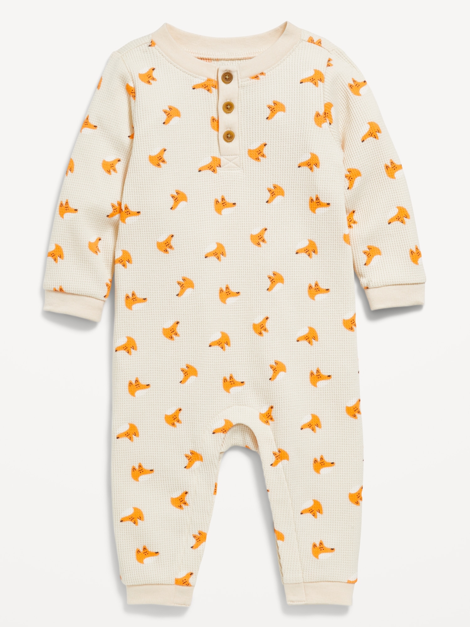 Printed Long-Sleeve Thermal-Knit Henley One-Piece for Baby