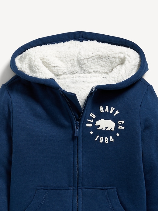 View large product image 2 of 2. Logo-Graphic Sherpa-Lined Zip-Front Hoodie for Toddler Boys