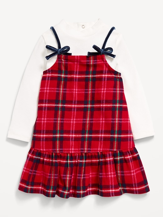 View large product image 1 of 3. Ribbed Mock-Neck Top and Tie-Bow Ruffled Dress Set for Baby