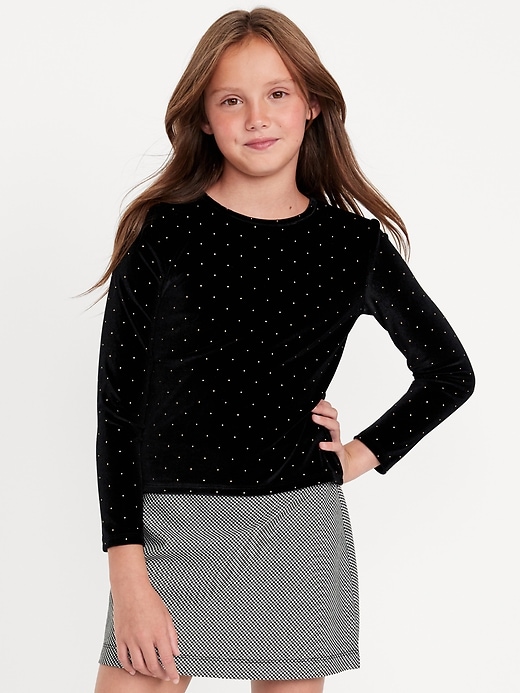 View large product image 1 of 4. Long-Sleeve Velvet Textured-Dots Top for Girls