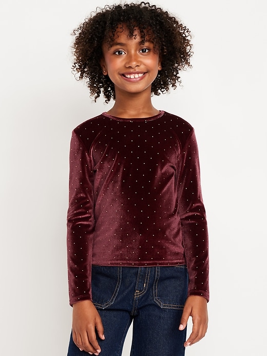 View large product image 1 of 4. Long-Sleeve Velvet Textured-Dots Top for Girls