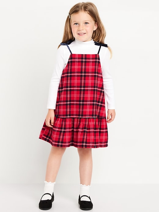 View large product image 1 of 3. Ribbed Mock-Neck Top and Tie-Bow Ruffled Dress Set for Toddler Girls