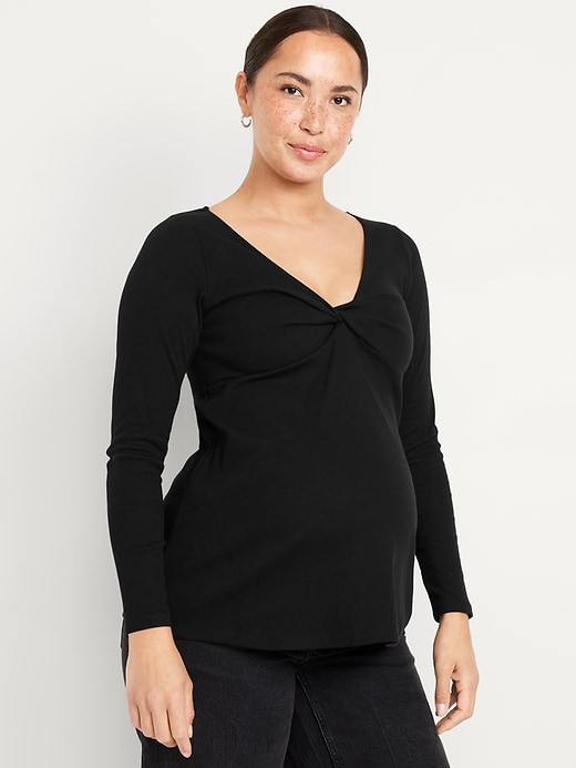 Image number 1 showing, Maternity Twist-Front Ribbed Top