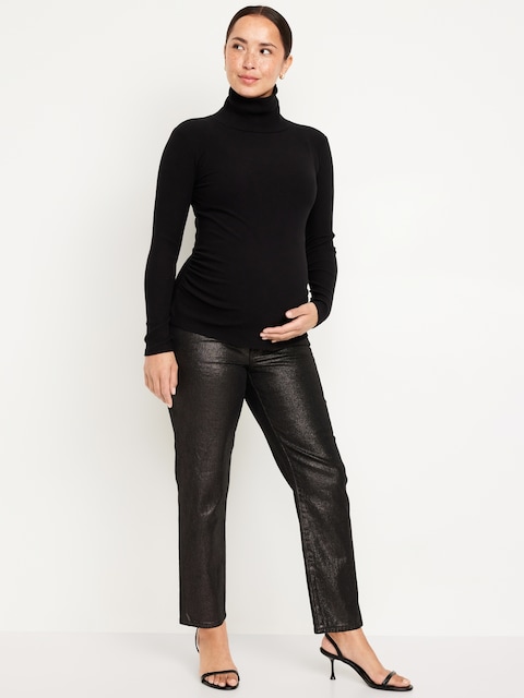 Maternity Full-Panel OG Straight Shine Jeans - Black Shine