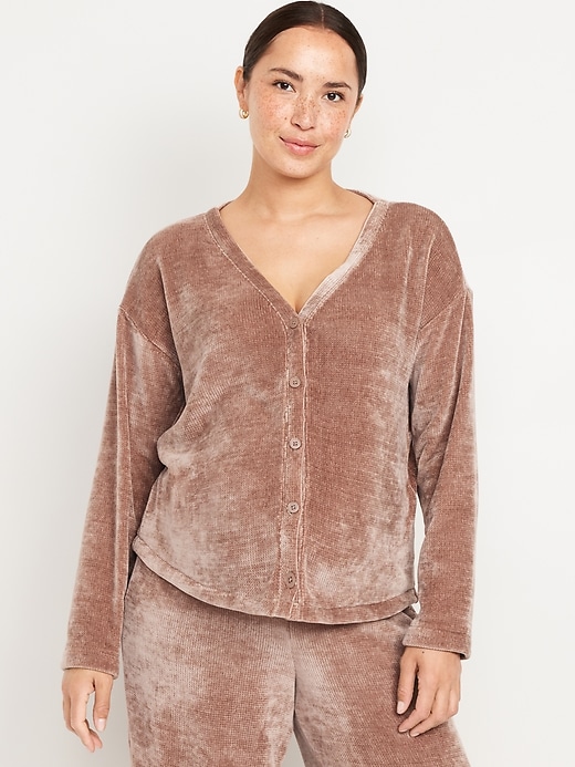 Image number 1 showing, Maternity Cozy Chenille Button-Down Top