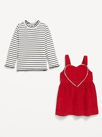 View large product image 3 of 3. Printed Mock-Neck Top and Corduroy Heart Dress Set for Baby