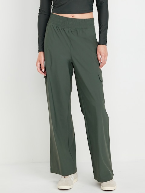 High-Waisted SleekTech Wide-Leg Cargo Pants - Dark Ivy