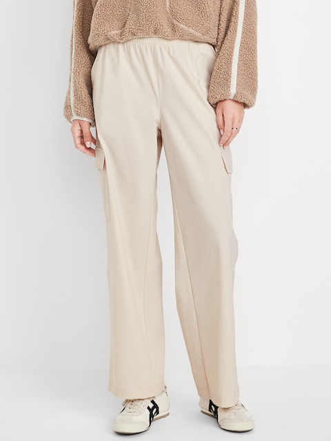 High-Waisted SleekTech Wide-Leg Cargo Pants - Wish Bone