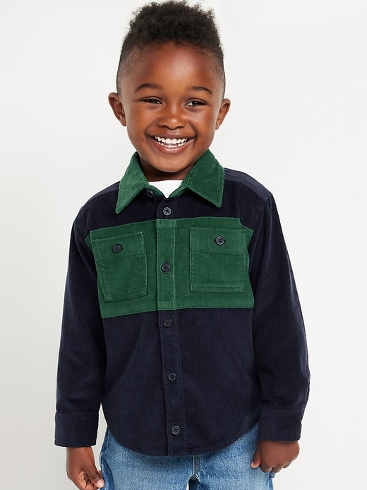 View large product image 1 of 2. Long-Sleeve Color Block Corduroy Shirt for Toddler Boys