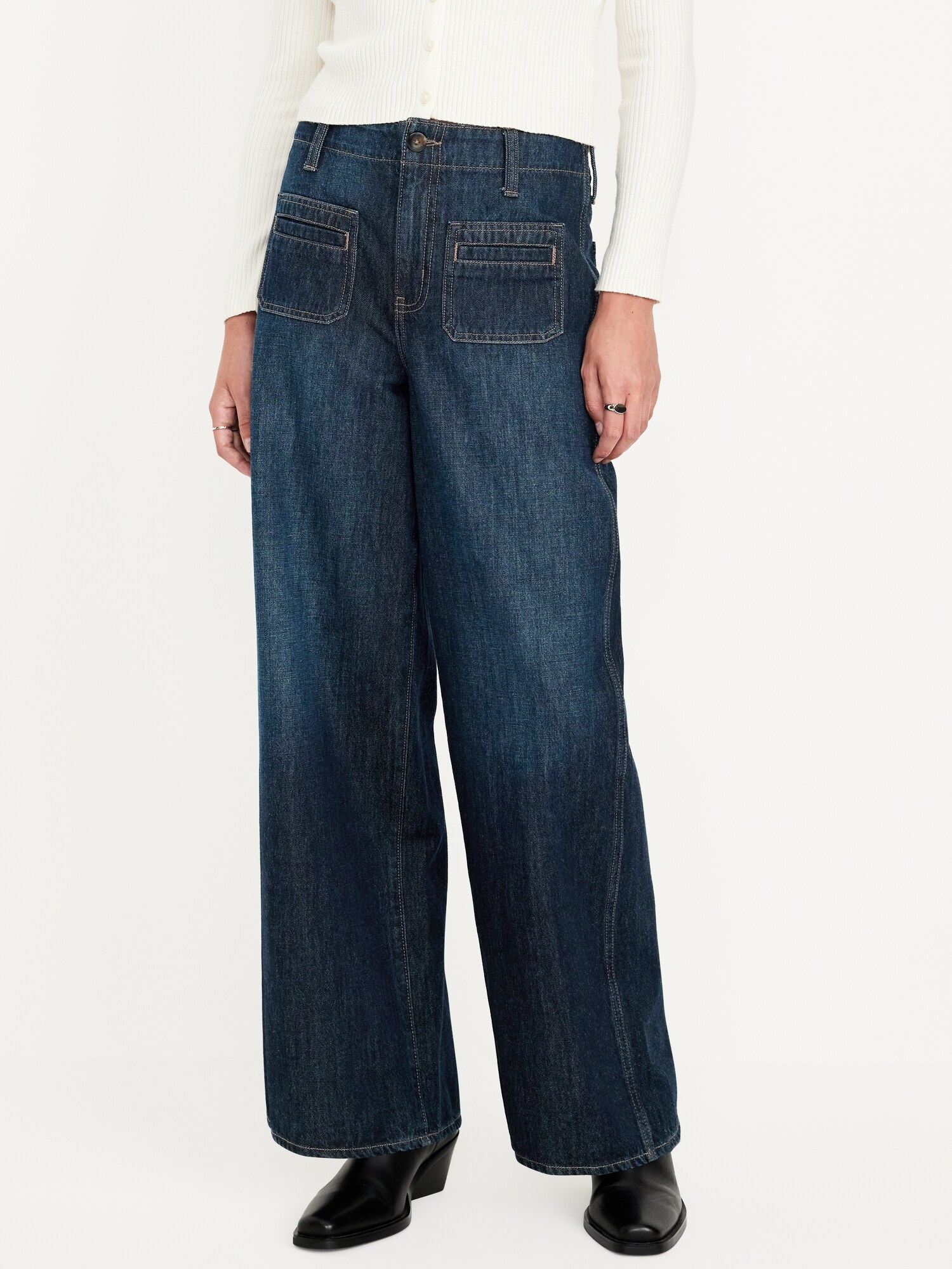 Женские джинсы Old Navy High-Waisted Baggy Wide-Leg Trouser, цвет: Тёмная варка — фото 2