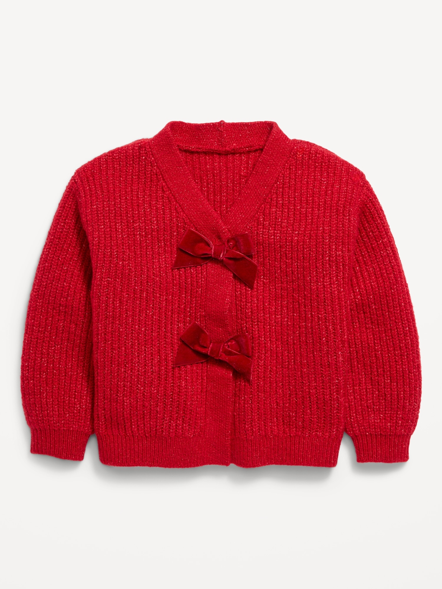 Velvet-Bow Cardigan Sweater for Toddler Girls - Red