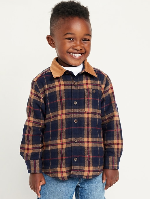 View large product image 1 of 2. Microfleece-Lined Pocket Flannel Shirt for Toddler Boys