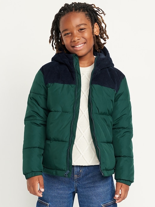 View large product image 1 of 3. Hooded Corduroy-Trim Puffer Jacket for Boys