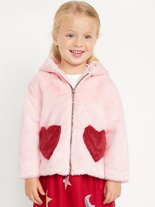 View large product image 1 of 3. Faux-Fur Heart-Pocket Full-Zip Hoodie for Toddler Girls