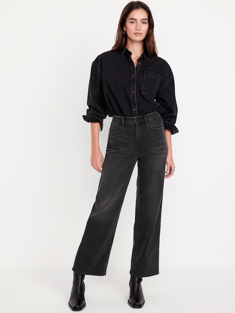 High-Waisted Wow Crop Wide-Leg Jeans - Black Mambo