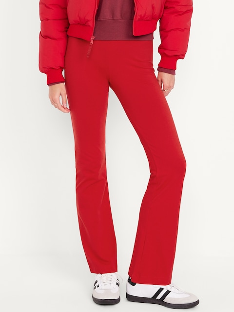 High-Waisted Fashion Flare Leggings - Robbie Red