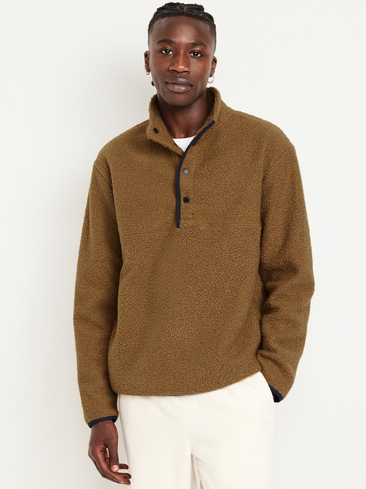 Bouclé Sherpa Quarter-Snap Pullover