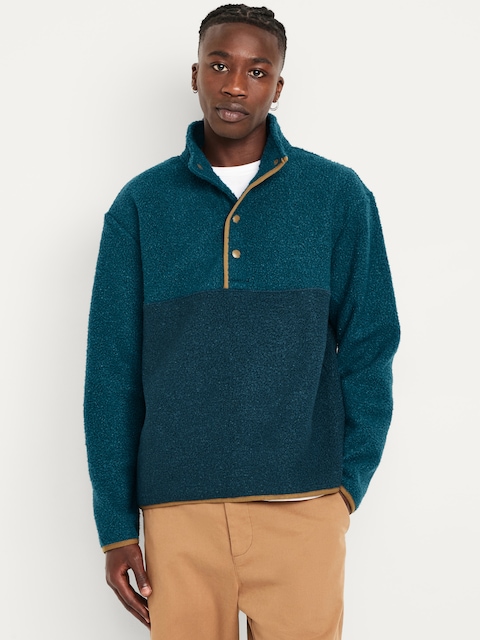 Bouclé Sherpa Quarter-Snap Pullover - Lake Water