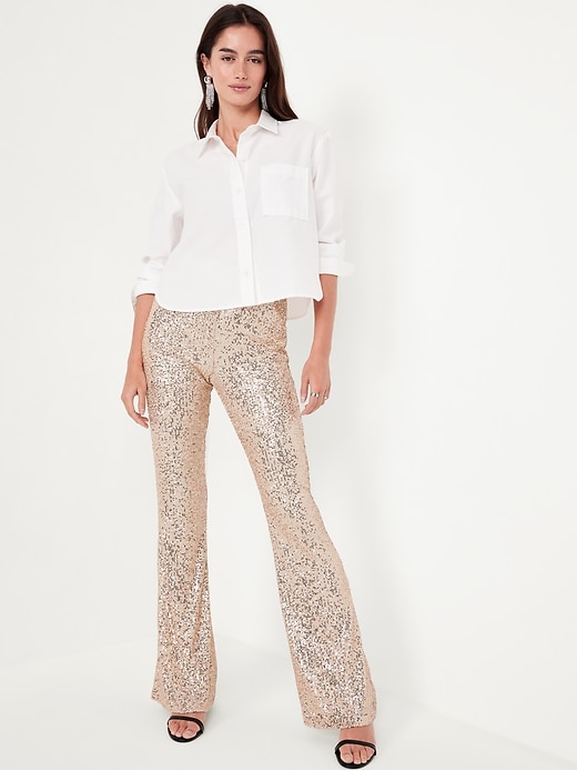 Image number 3 showing, High-Waisted Sequin Flare Pants