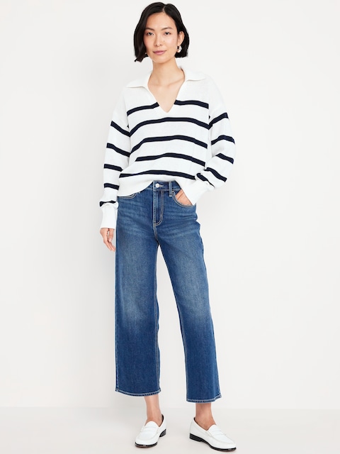 High-Waisted Wow Crop Wide-Leg Jeans - Dark Indigo