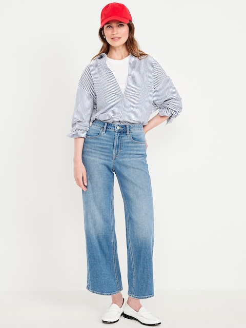 High-Waisted Wow Crop Wide-Leg Jeans - Faded Medium Wash