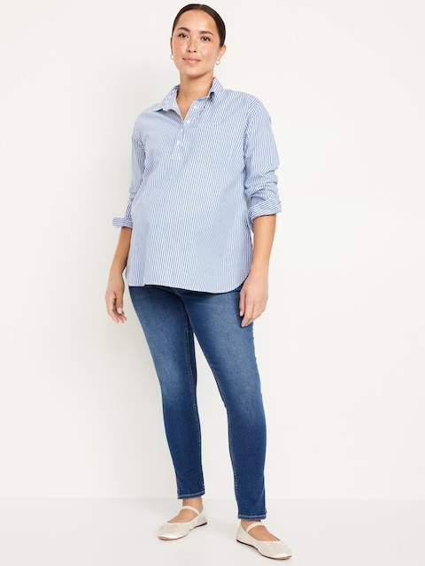 Maternity Rollover-Panel Side-Slit 360° Stretch Skinny Jeans - Dark Wash