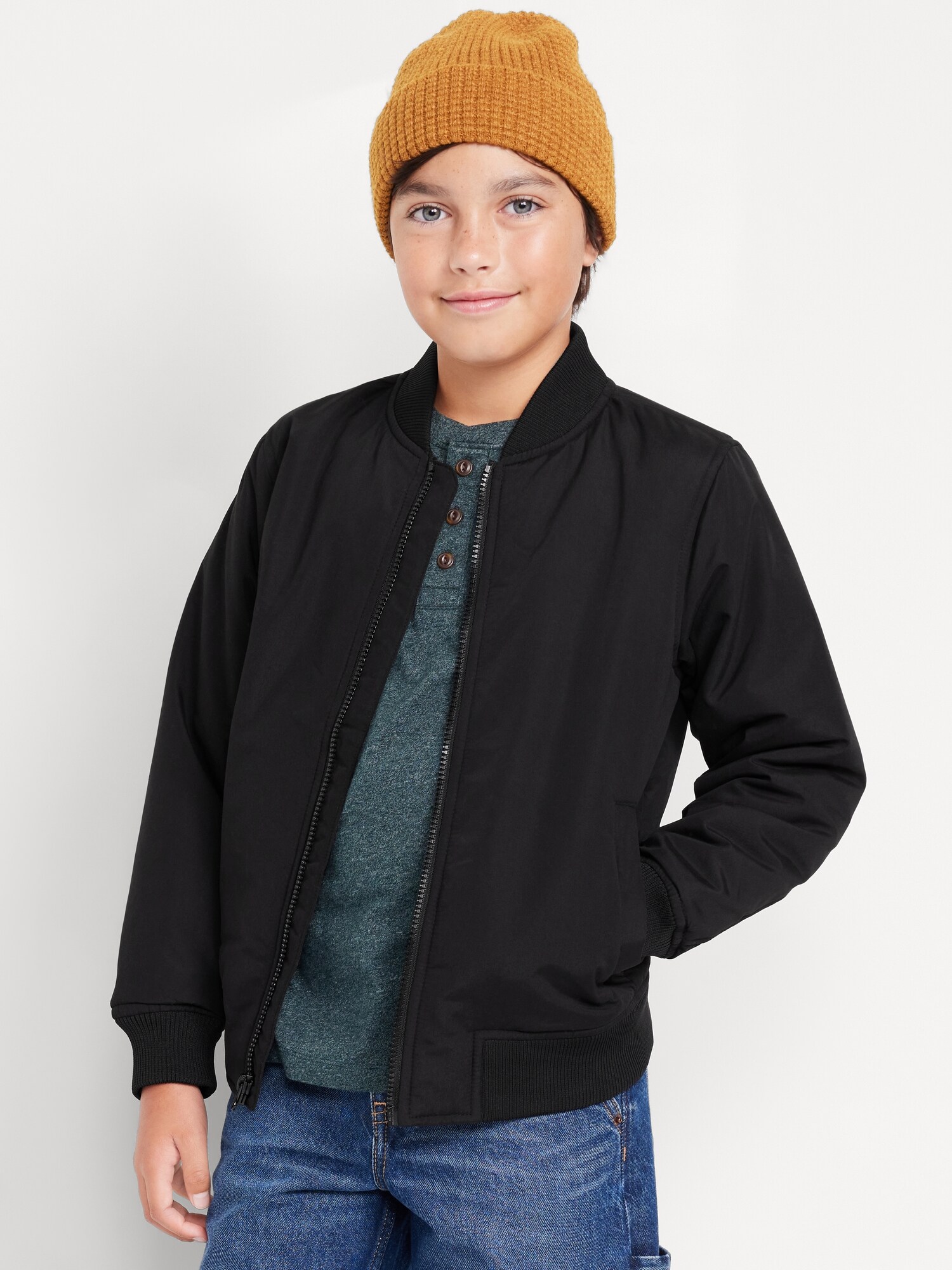 Куртка Old Navy Zip-Front Bomber Jacket для мальчиков, цвет: Чёрный