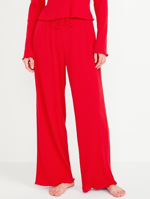 Image number 1 showing, High-Waisted Ribbed Pajama Pants