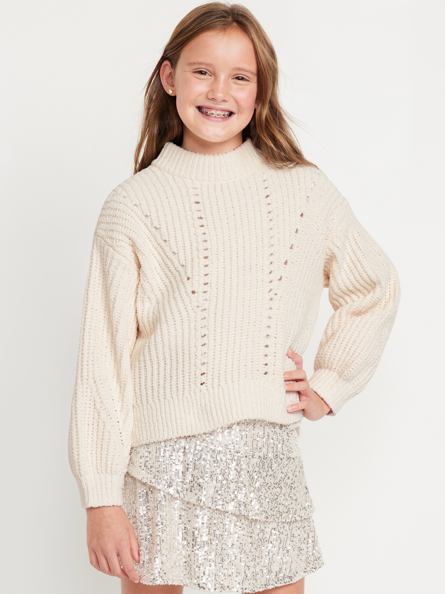 Cozy Mock-Neck Chenille Sweater for Girls