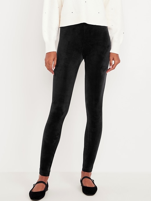 Image number 1 showing, High-Waisted Velvet Ankle Leggings