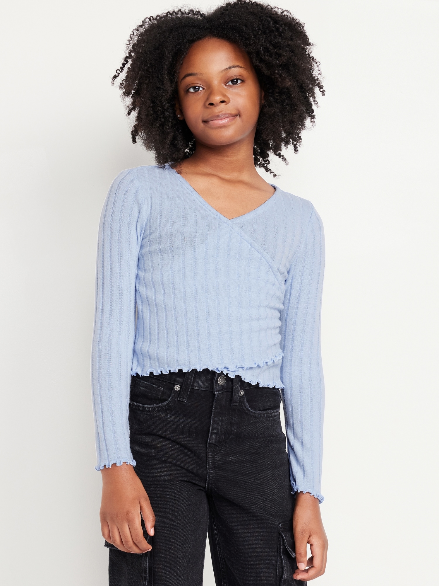 Cozy Wrap-Front Ribbed Top for Girls