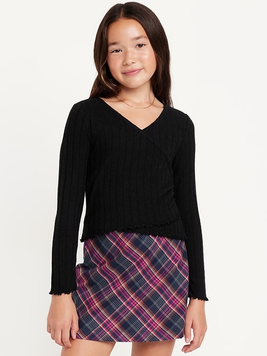 View large product image 1 of 4. Cozy Wrap-Front Ribbed Top for Girls