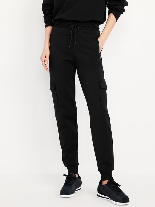 Image number 1 showing, High-Waisted Dynamic Fleece Cargo Joggers