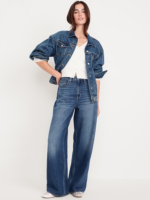 Image number 1 showing, High-Waisted Baggy Wide-Leg Jeans