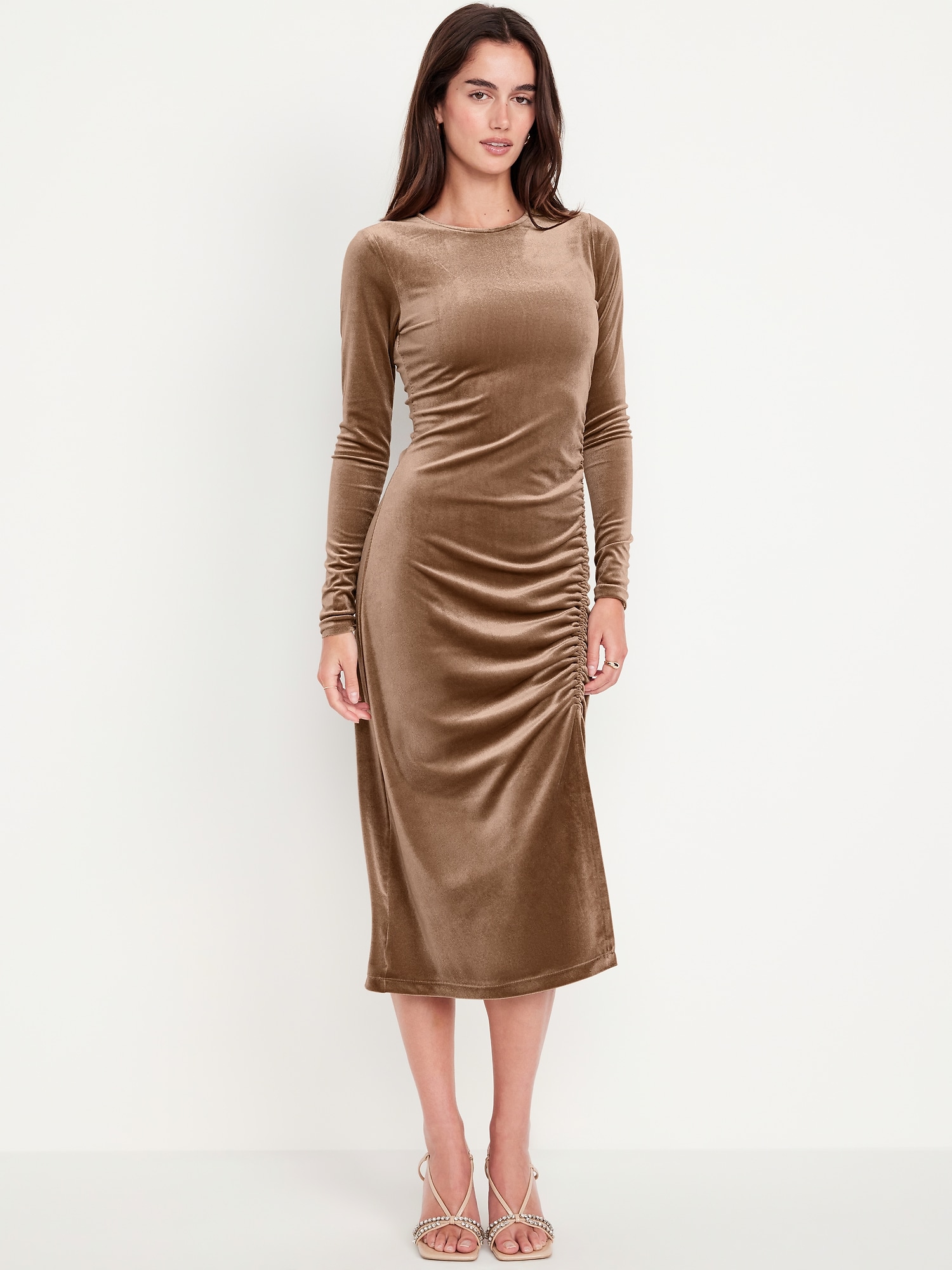 Ruched Velvet Midi Dress