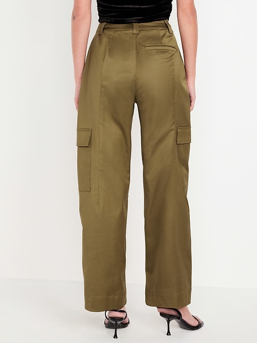 Image number 2 showing, Extra-High Waisted Satin Cargo Barrel Wide-Leg Pants