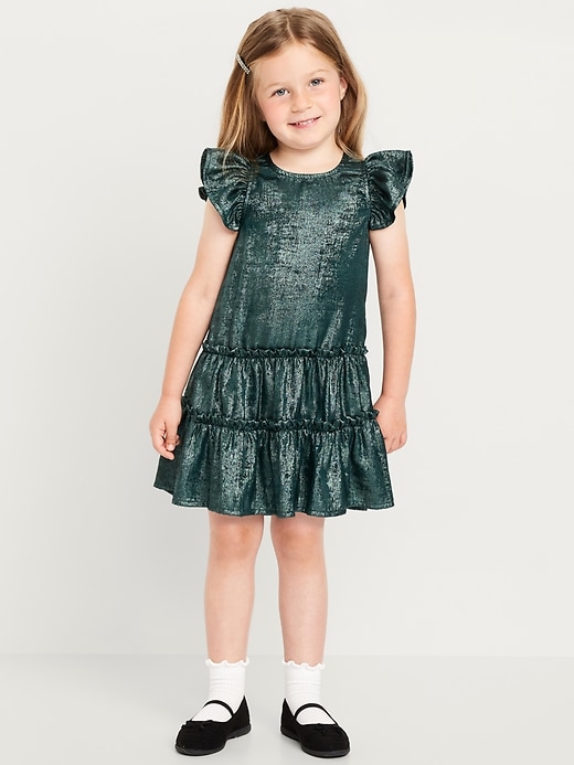 View large product image 1 of 2. Shiny Flutter-Sleeve Tiered Dress for Toddler Girls