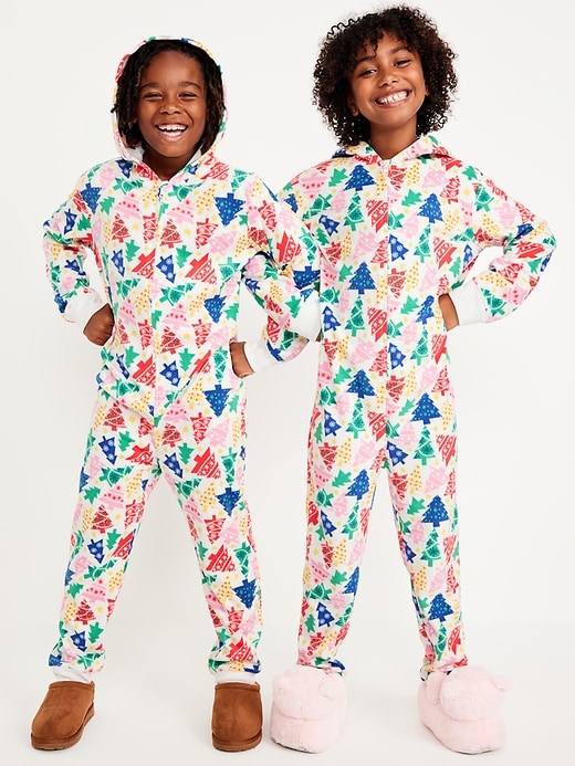 View large product image 1 of 3. Printed Microfleece Hooded One-Piece Pajamas for Girls